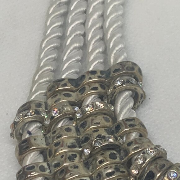 Lana Bib Statement Necklace 4 Strand Rope Silvertone w Crystals - Picture 3 of 5